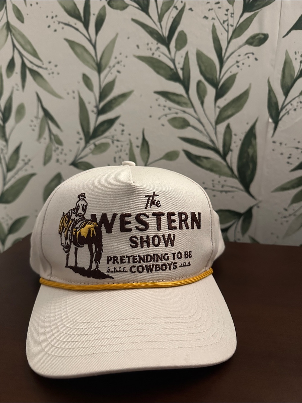 The Western Show Embroidered White Trucker Hat with Gold Accents